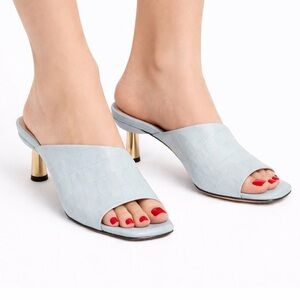 Bally Light Blue Textured Mules with Gold Heel 37